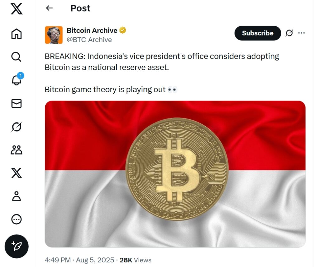 Indonesia Following the US In Bitcoin National Reserve